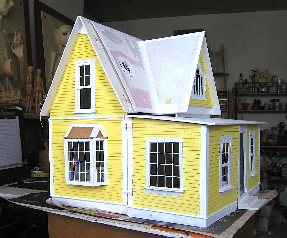 Yellow dollhouse, south side and back, in progress