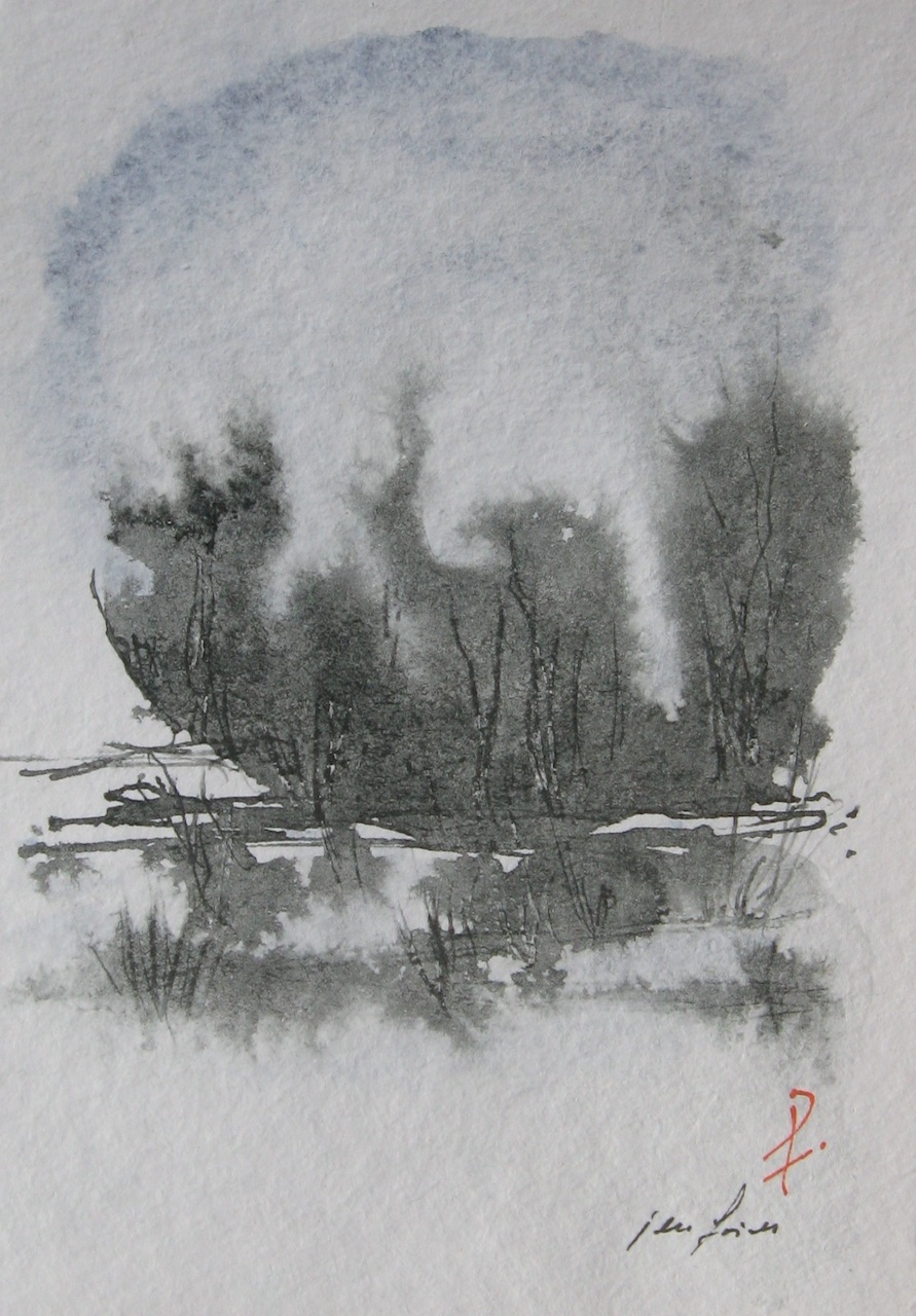 Jen Fries, Abstract Landscape 16, ink on cotton paper, 5 x7 inches, SOLD