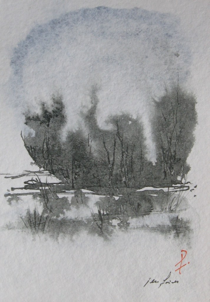 Jen Fries, Abstract Landscape 16, ink on cotton paper, 5 x7 inches, SOLD