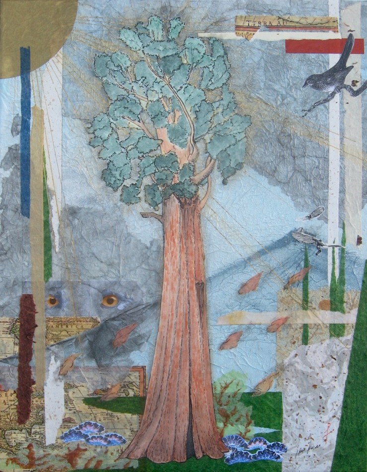 Jen Fries, Standing: Portrait of the General Sherman, watercolor, ink, and collage on canvas, 14 x 18 inches